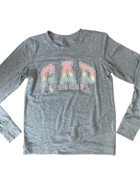Gap fit Girls Gray Athletic Long Sleeve Metallic Logo Tee Shirt Size XL